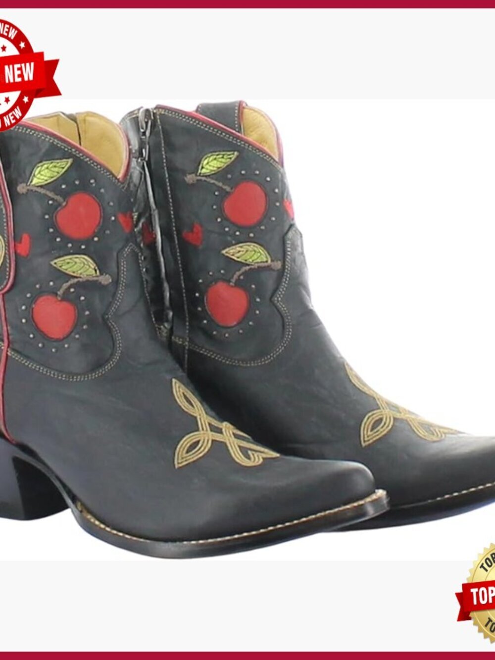 Women's Kersen Shorts Ankle Booties Suede Leather Cherry Motif Fun Fashion